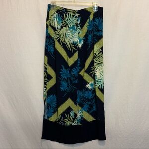 E-144 Clio Vintage Black Blue & Green Elastic Waist Pull on Maxi Skirt Size 8P